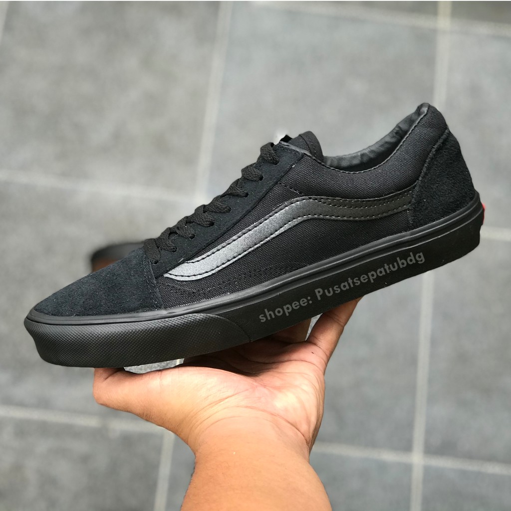 [TERLARIS] VANS OLD SKOOL ALL BLACK FULL HITAM WAFFLE DT