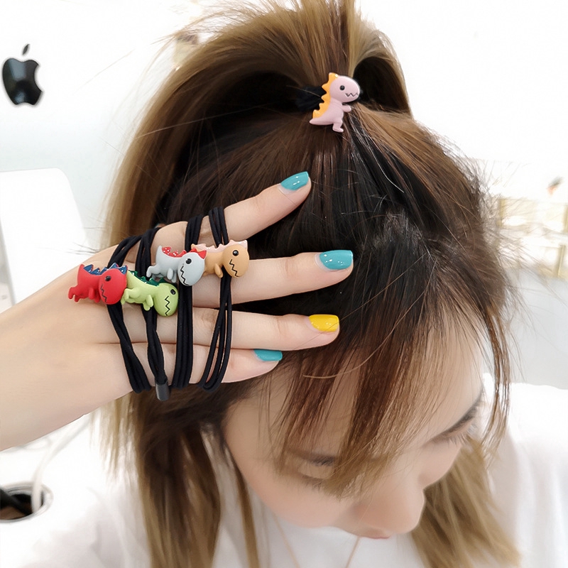 Women Candy Color Cute Mini Resin Dinosaur Hair Rubber Band/Korean Fashion Headdress Colorful Hair Accessories