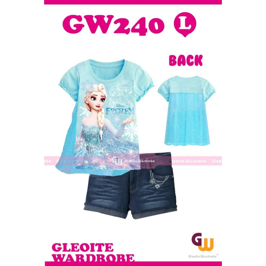 Baju Setelan Anak Perempuan GW 240 L Elsa Frozen Sayap Celana Jeans