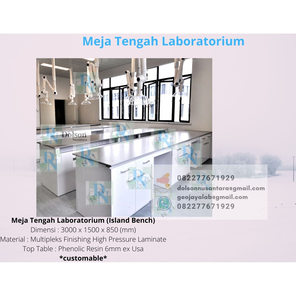 Lab Furniture Island Bench Meja Tengah Laboratorium Farmasi PCR Phenolic Resin