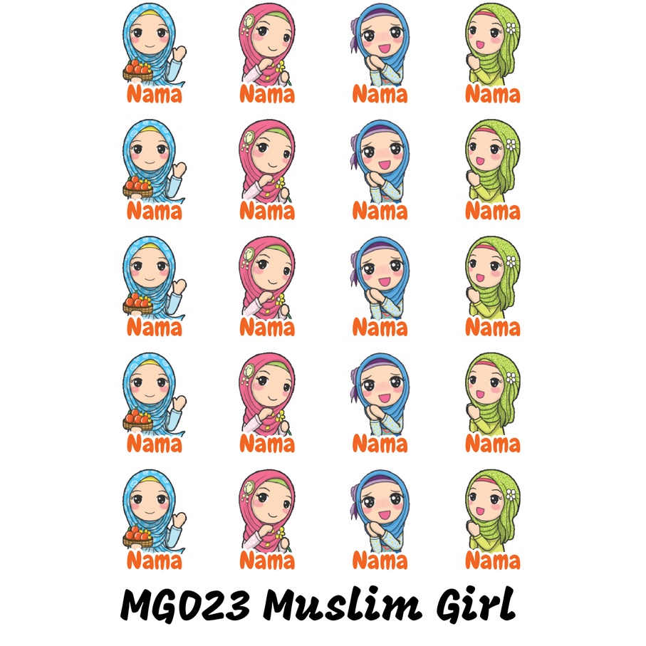 

Sticker Nama Cutting Label Waterproof Tahan Air Muslim Girl 23 (MG023)