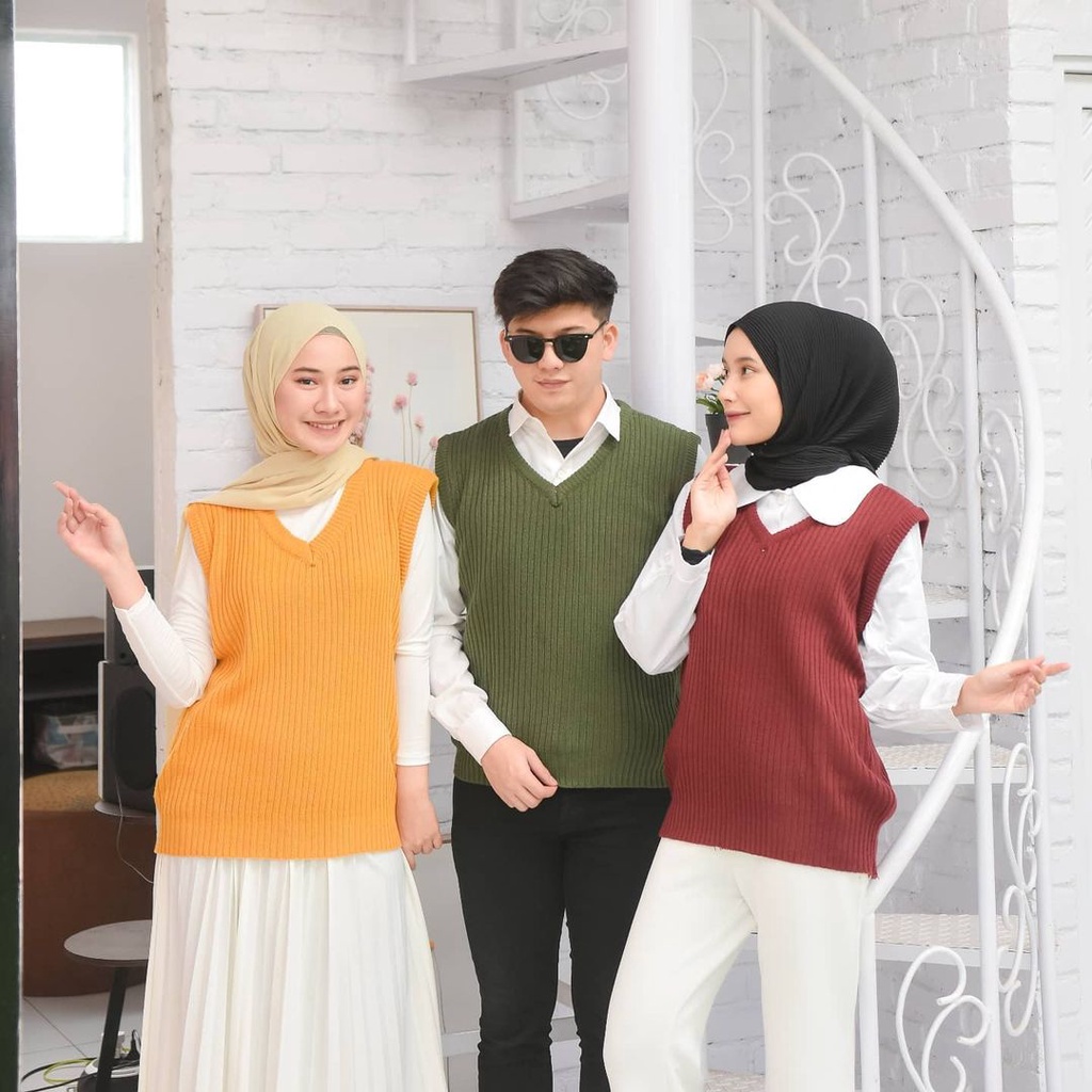 Vi Vest Outwear Cewek Cowok Unisex Rajut Basic Polos