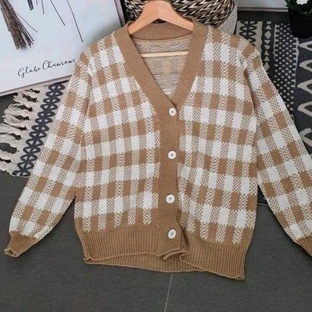 Cardigan Katty Rajut / Cardigan Kotak Kotak Rajut / Outerwear Cardigan Rajut Korean Style / Bahan Rajut Premium Remaja Wanita / Kardigan Sweater Remaja