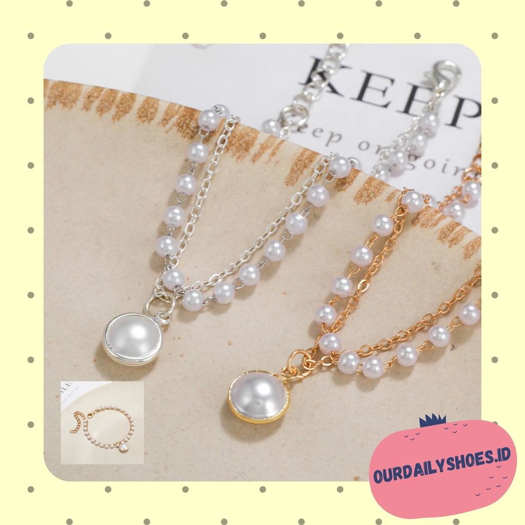 ★ODS★FA106  gelang Rantai Emas layer  Hias Mutiara Gaya Retro Korea Untuk Wanita