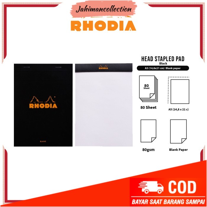 

✨ BISA COD ✨ Buku Catatan Rhodia A5 Head Stapled Pad N16 Notepad - BLANK BLACK