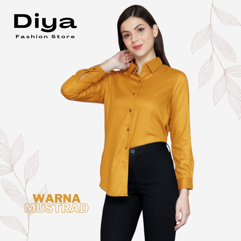 DiyaFashion Blouse Kemeja Wanita Korean Style Lengan Panjang Army Polos-MUSTRAD