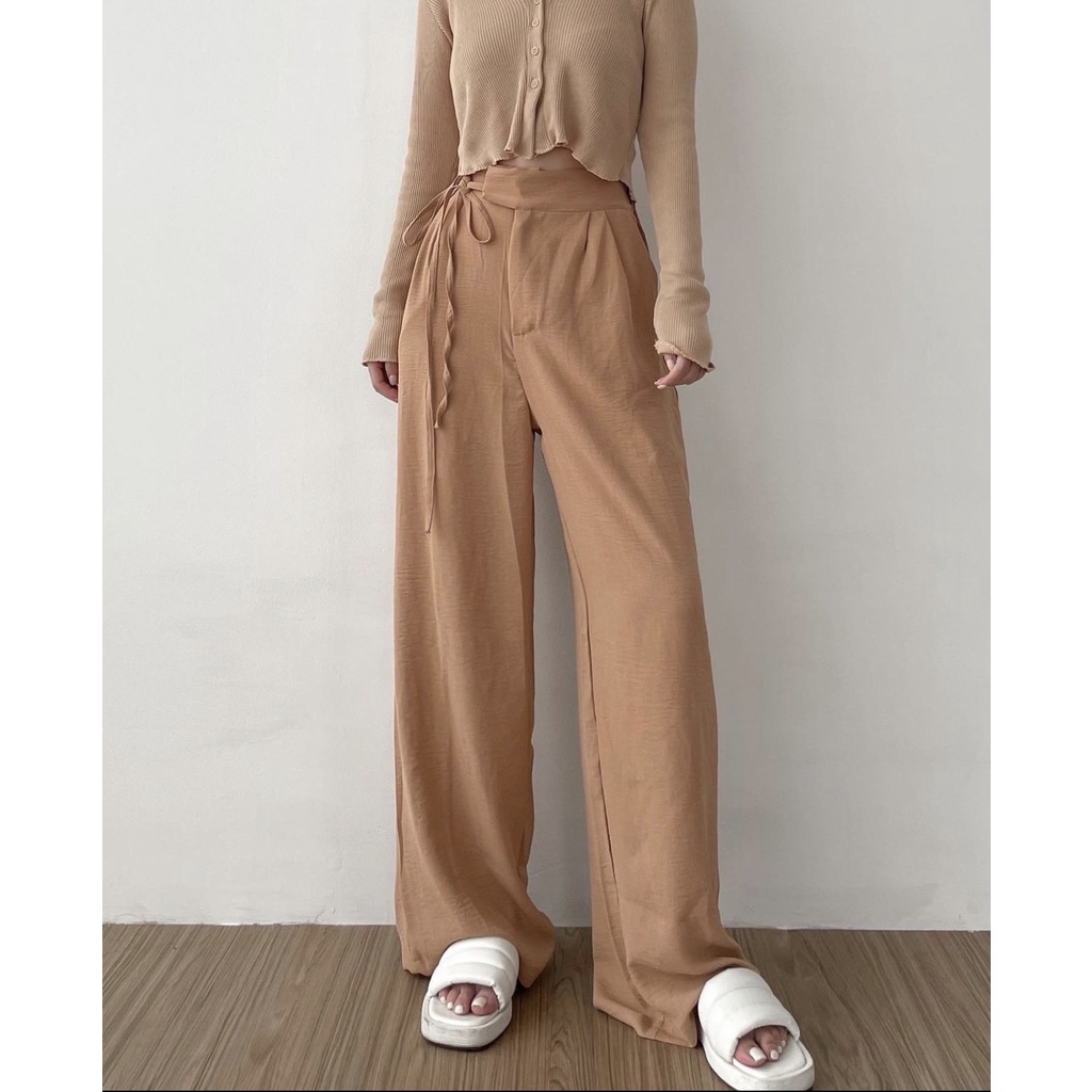 Trivela - Zoey Crinkle Pants / Aera Crinkle Pants / Janelle Pants / Celana Kulot Highwaist Crinkle Loose Pants / Cullote Pants SJJ