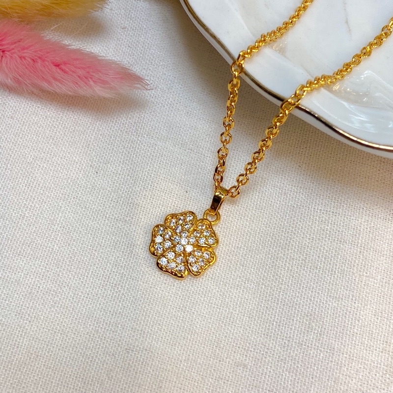 kalung dan liontin yaxiya motif bunga full permata