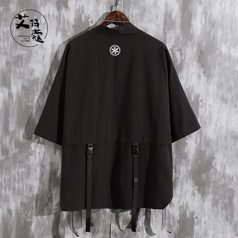 2021Musim Panas Pria Lengan Pendek Kemeja Gaya Cina Jubah Longgar Fashion Merek Hanfu Tiga Kuartal L