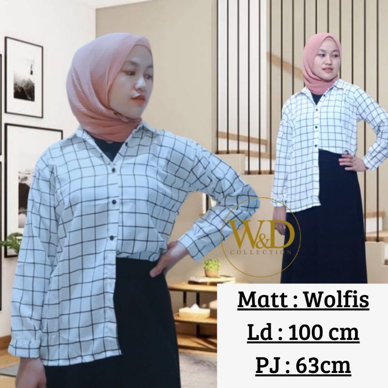 Kemeja Wanita Monalisa Atasan Blouse Casual Lengan Panjang Korea Kotak Square Cewek Wolfis