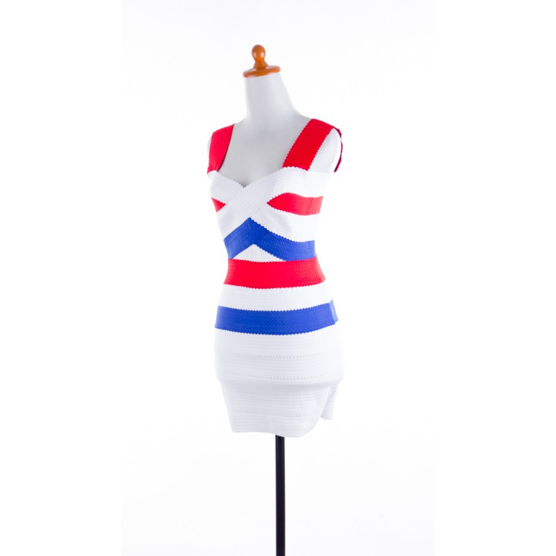 31009 Dress TriColor Stretch Cascade, back zipper Bandage (M,L)