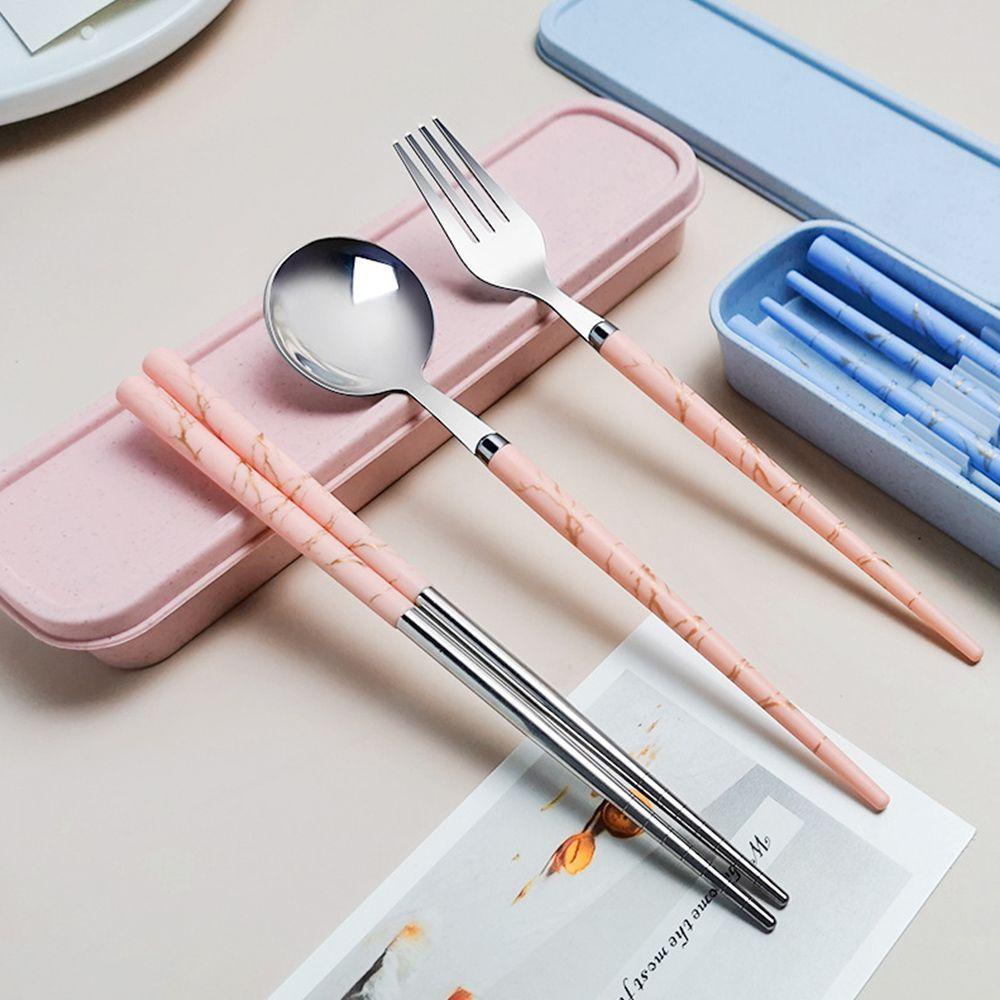 Top 3PCS/Set Alat Makan Set Travel Aksesoris Dapur Peralatan Makan Portable Reusable Camping Spoon Fork Chopsticks Set