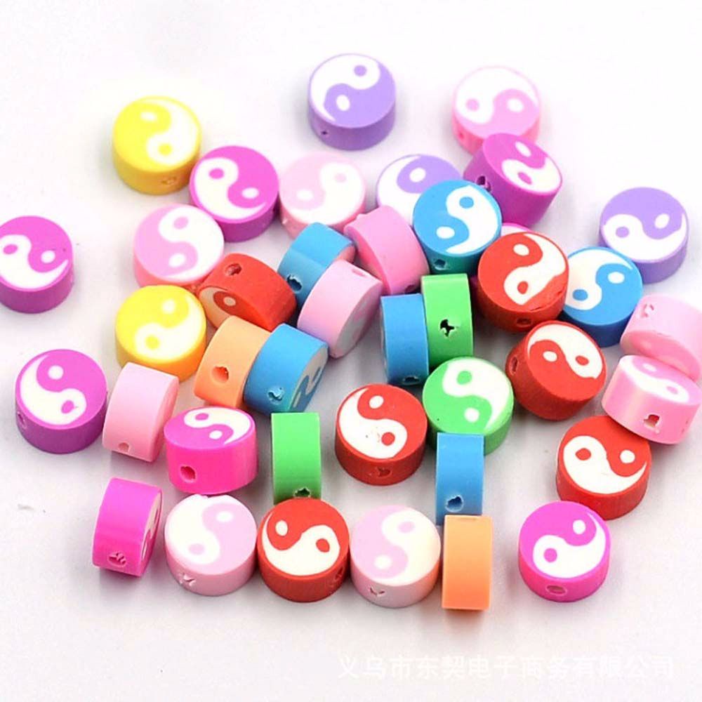 Needway  9 mm Round Beads Candy Color DIY Jewelry Making Yin Yang Eyes Loose Beads Necklace Bracelet Tai Chi Earring Handmade 50 Pcs Needlework Beads/Multicolor