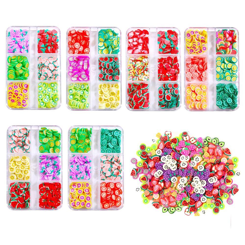 AUGUSTINA Agustin 3D Clay Fruit Slices Lemon Lembut Slime Membuat Wanita Manicure Decor Alpukat Perhiasan Kuku Sliders
