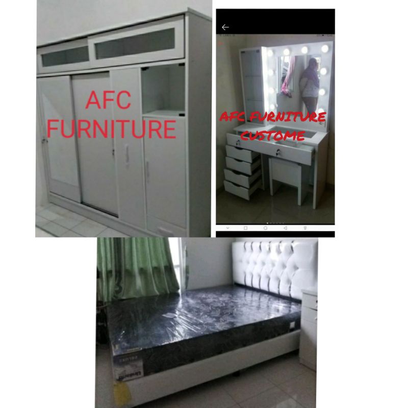 1 set paket hemat isi kamar,Lemari sleding hijab,meja rias lampu & kasur