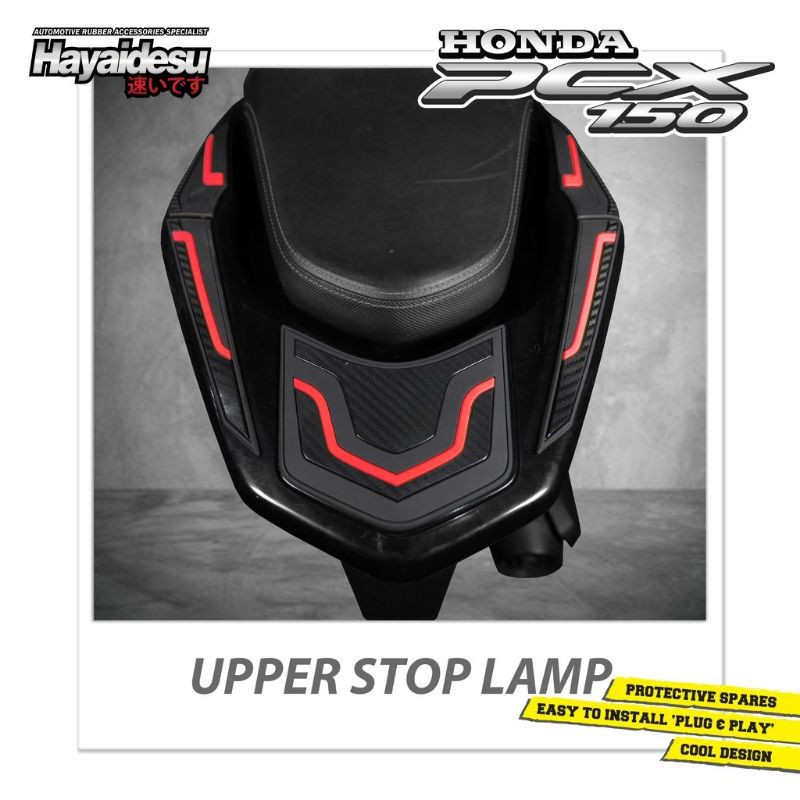 Hayaidesu Upper Stop Lamp Protector Cover Honda PCX150 Aksesoris Decal Variasi Carbon Pelindung Body
