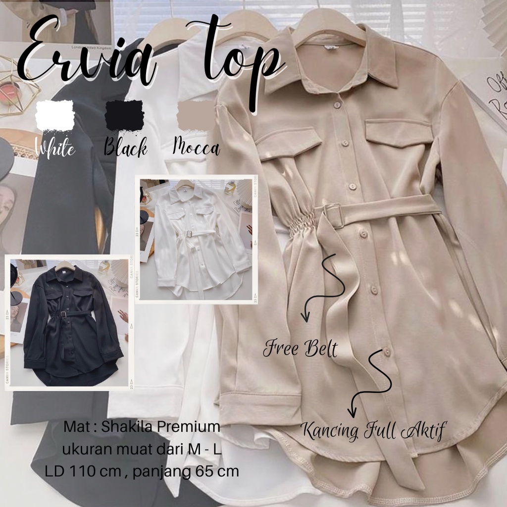 ERVIA TOP - ATASAN WANITA POLOS - TOP SHIRT KOREA -  KEMEJA BLOUSE KOREA TERLARIS