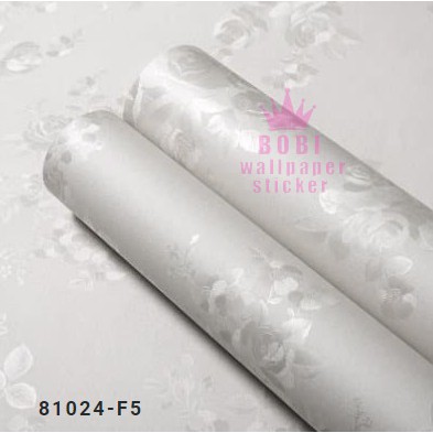 Wallpaper Sticker Motif Putih samar Bunga 81024-F5 / Wallpaper New 2020 / Ukuran 9mx45cm