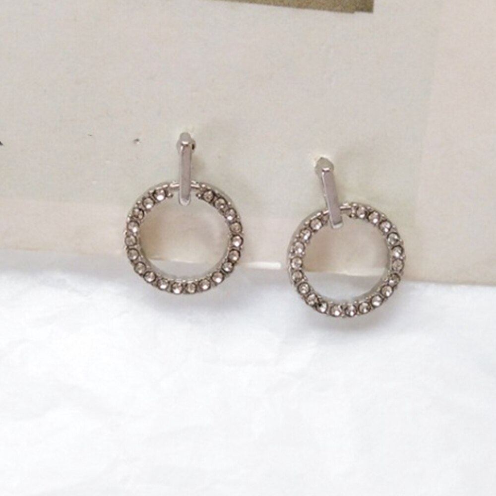 Anting Klip Tanpa Tindik Bentuk Bulat Warna Rose Gold Silver Aksen Kristal Gaya Korea Untuk Wanita