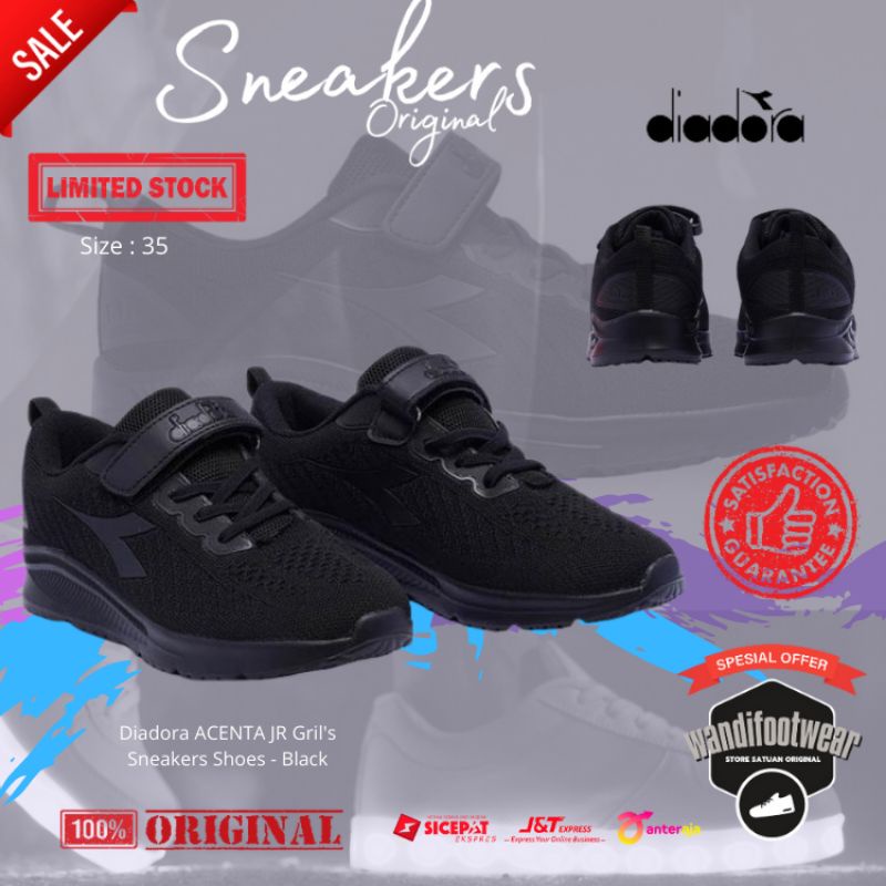 sepatu sekolah anak original diadora arca jr mono black