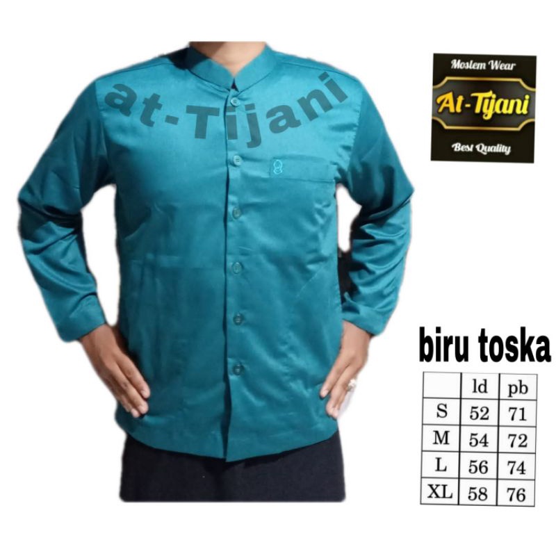 baju muslim Koko haibah bordir terompah dewasa // BIRU TOSCA