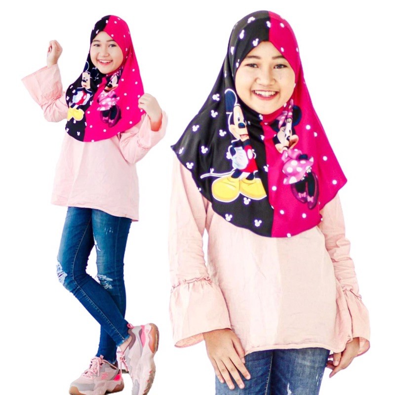 BERGO / HIJAB INSTANT ANAK MOTIF MICKEYMINIE / HIJAB ANAK LUCU KARAKTER