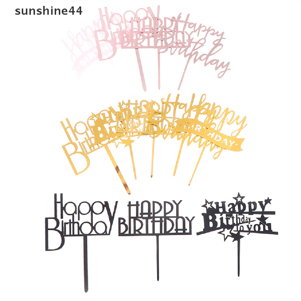 Sunshine 1Pc Topper Kue Ulang Tahun Tulisan Happy Birthday Bahan Plastik Akrilik