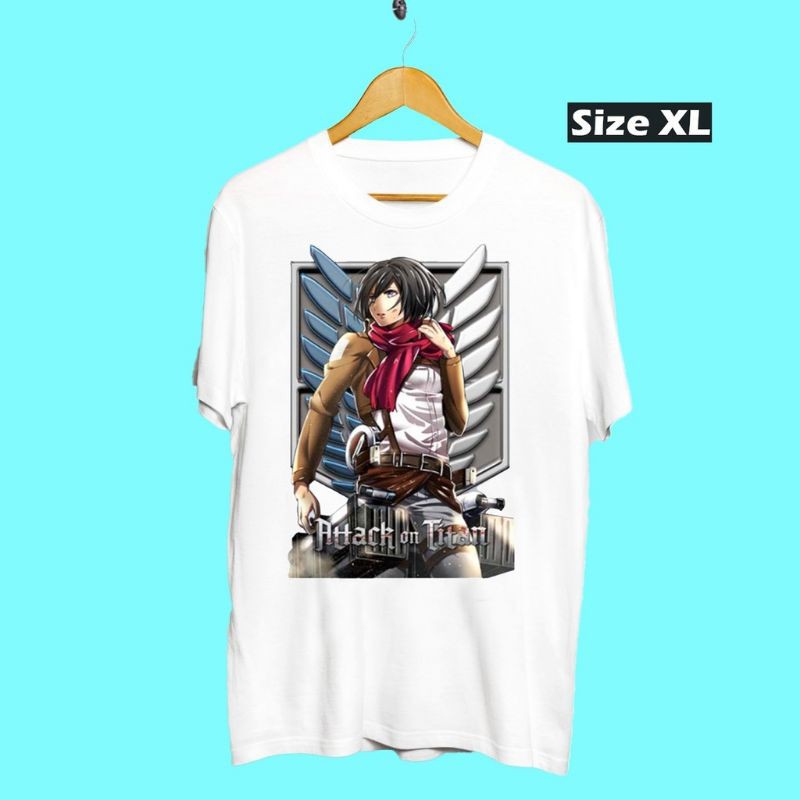 Fourfashion Kaos Pria Kaos Distro ATTACK ON TITAN MIKASAA STYLE White EL026