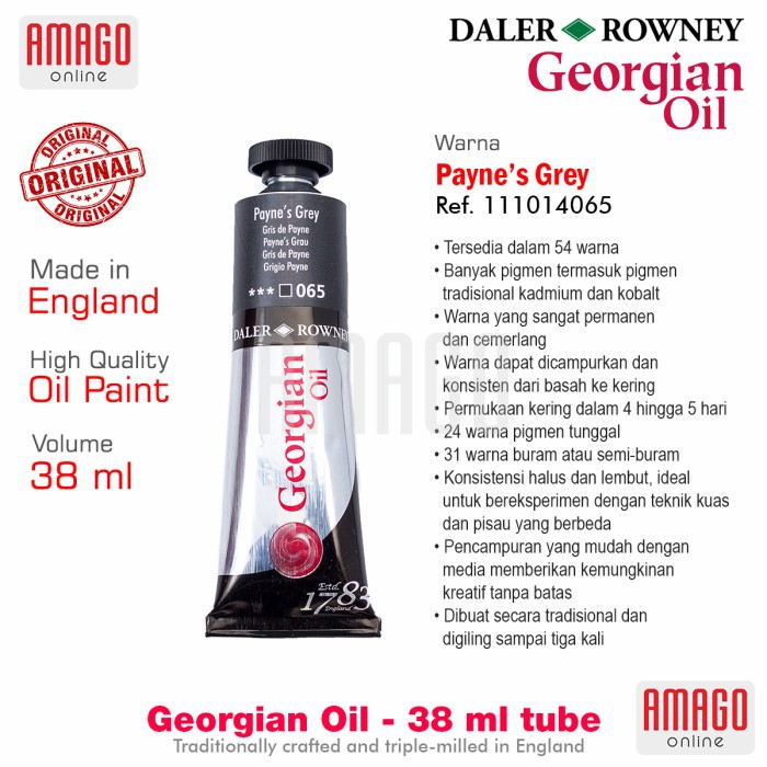 

Cat Minyak Lukis DALER-ROWNEY Georgian Oil 38 ml - PAYNES GREY - 111014065