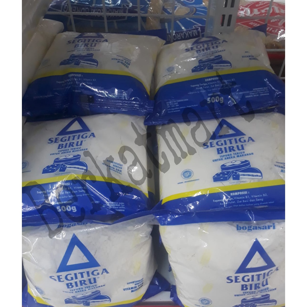 TEPUNG TERIGU SEGITIGA BIRU Kemasan Bening 500 Gram Bogasari