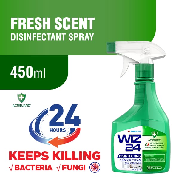 Wiz 24 Disinfectant Spray &amp; Clean - Fresh Scent 450 ml