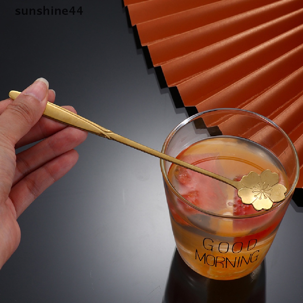 Sunshine Sendok Teh / Kopi / Dessert Gagang Panjang Bahan Stainless Steel Warna Emas