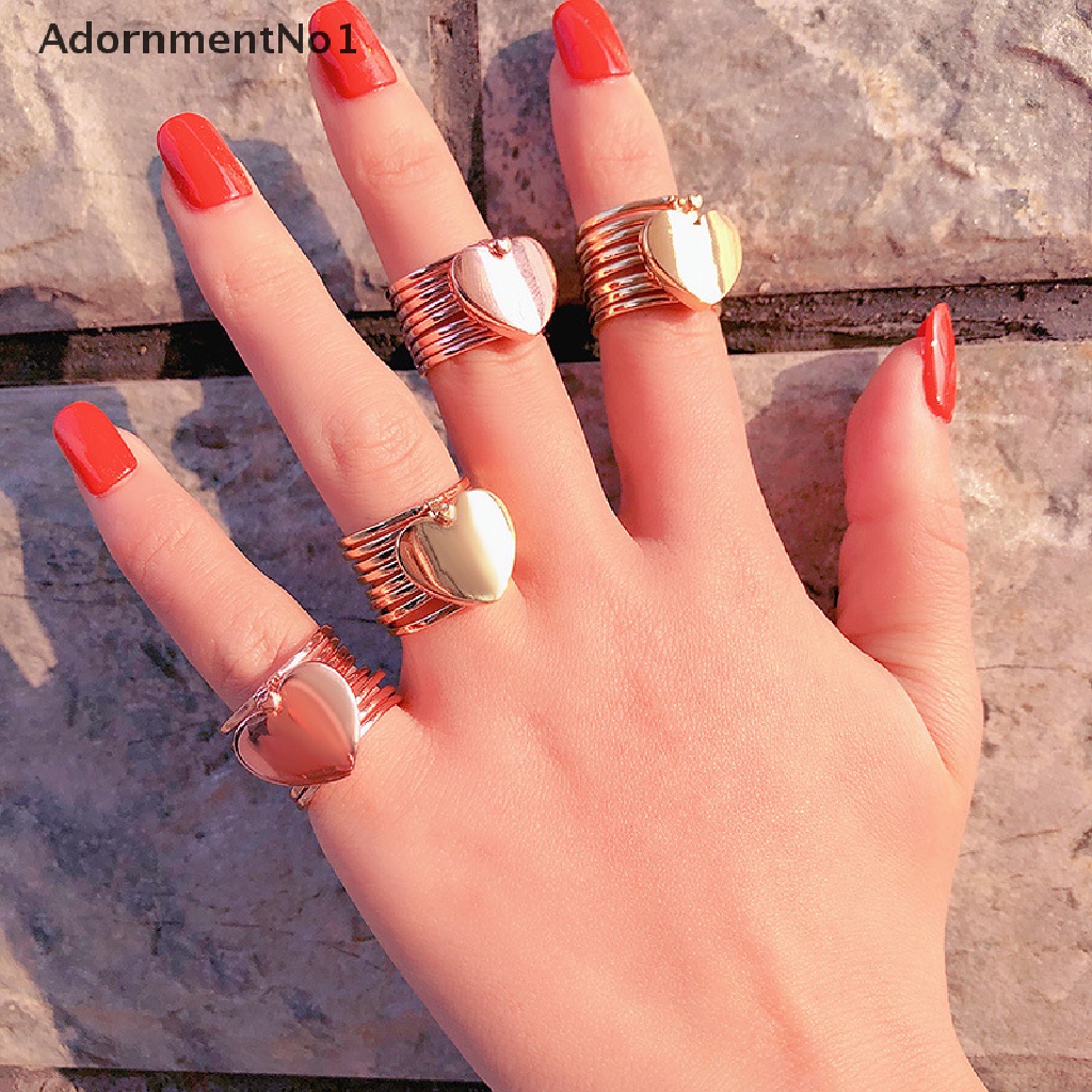 (AdornmentNo1) 2 In 1 Gelang Tangan Rantai + Cincin Motif Hati Bisa Ditarik Untuk Perhiasan Wanita