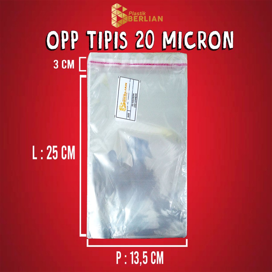 

13,5 x 25 cm Plastik OPP TIPIS (100 lbr) (lem/seal)