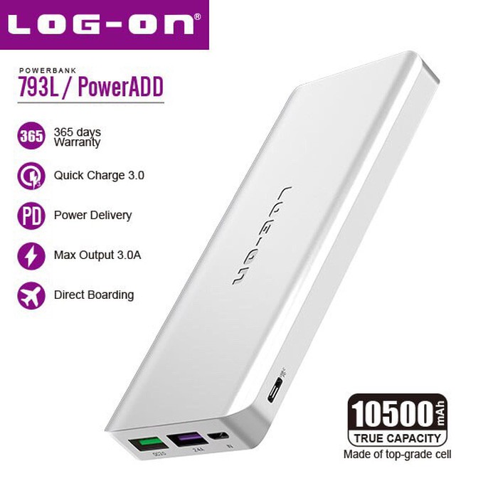 POWERBANK LOGON 10500mah QUALLCOM QUICK CHARGER 3.0+ POWER DELIVERY REALCAPACITY