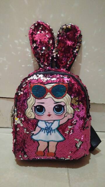 Tas ransel sequin lol rabbit besar / tas sequin murah