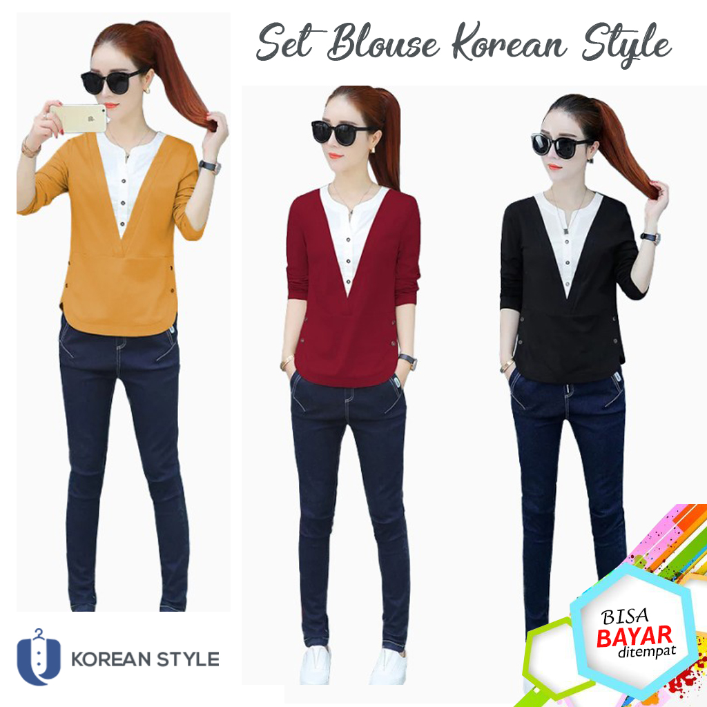 Blouse Lengan Panjang Wanita Korean Style Model Rompi Wanita Kekinian All Size Jumbo