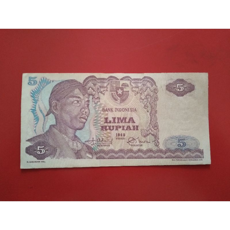 Uang Kertas Kuno 5 Rupiah seri JENDRAL SUDIRMAN