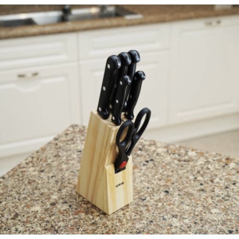 KRISCHEF PISAU DAPUR SET-7PCS HITAM/ACE KNIFE BLOCK BLACK SET/ACE PISAU DAPUR SERBAGUNA KRISCHEF