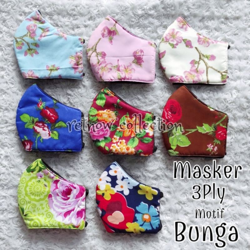 Masker 3ply Motif Bunga Kecil Sakura Kain Katun Grosir Murah