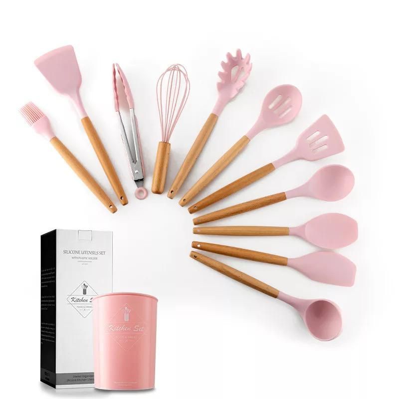 Silicone Utensil Set Pink isi 13 pcs