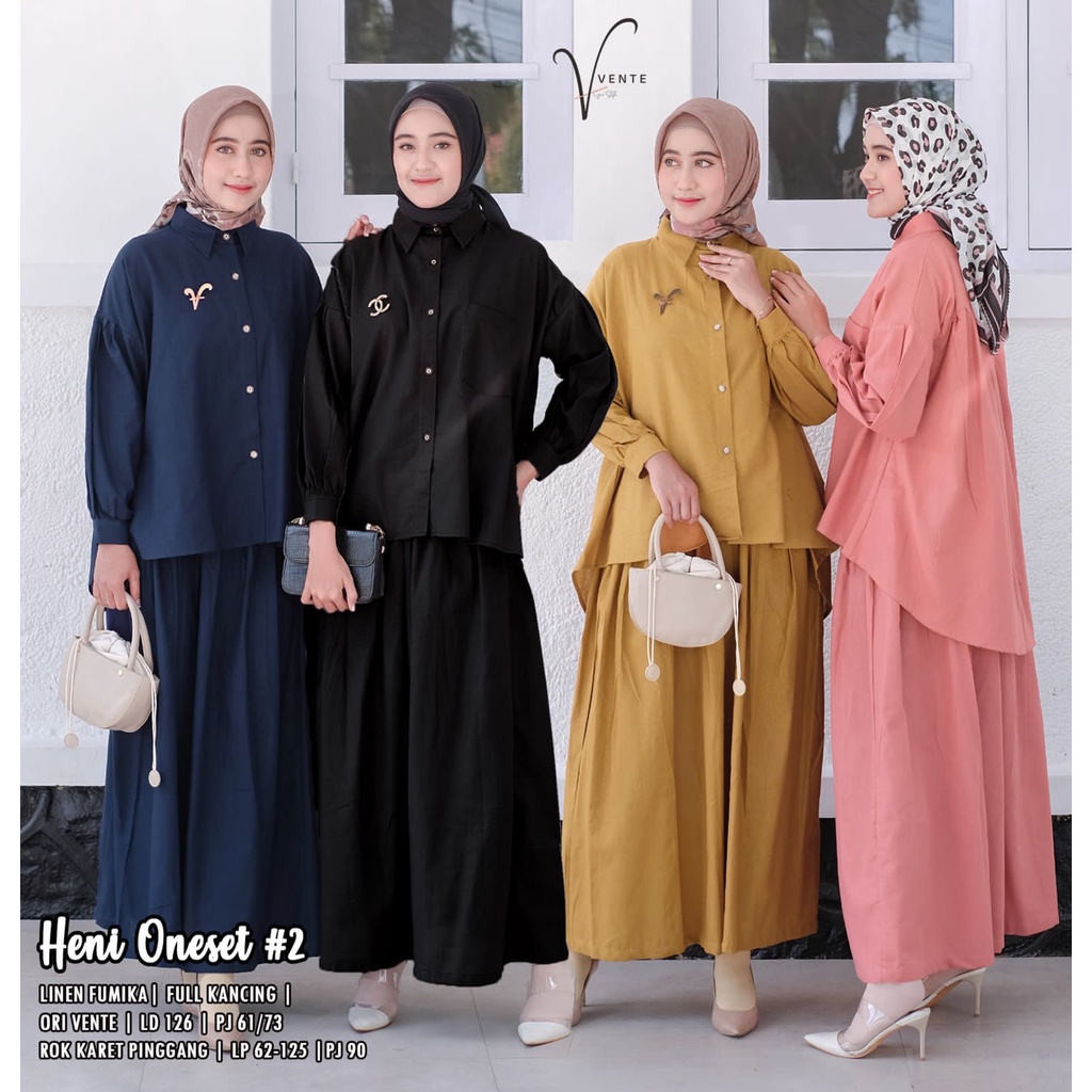 Setelan Oneset Muslim Gamis Wanita Premium Pastel Dress Tunic Tunik Fashion Basic Polos Vente Heni #