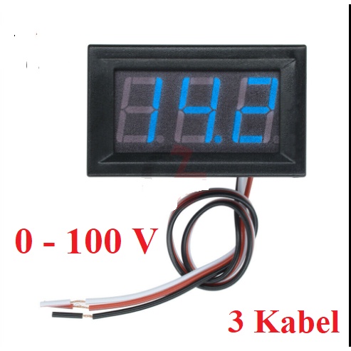 Voltmeter Digital DC Frame 3 Kabel 0-100V 0 - 100 V 0.56 Inch Biru Blue