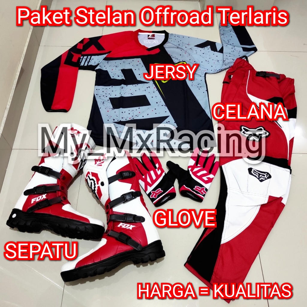 PROMO STELAN FULLSET TERMURAH TRAIL ADVENTURE  SEPATU TRAIL CROSS OFFROAD ,JERSEYSETT CROSS TRAIL DAN  CELANA ENDURO CONDURA BONUS SARUNG TANGAN KUALITAS PREMIUM DI JAMIN GAAKAN LUNTUR SATU SETT TERLARIS