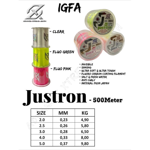 Senar Pancing AXZ IGFA Justron Size 3.0 4.0 5.0 Panjang 500M