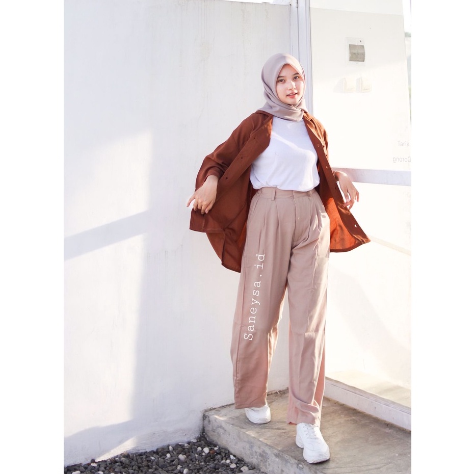 Audrey Oversized Shirt - Kemeja Wanita - Kemeja Kerja Kasual - Kemeja Oversized 2 Pocket - Outer - Kemeja Polos Linen - Blazer