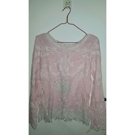 Blus vintage bolbal import bordir pink