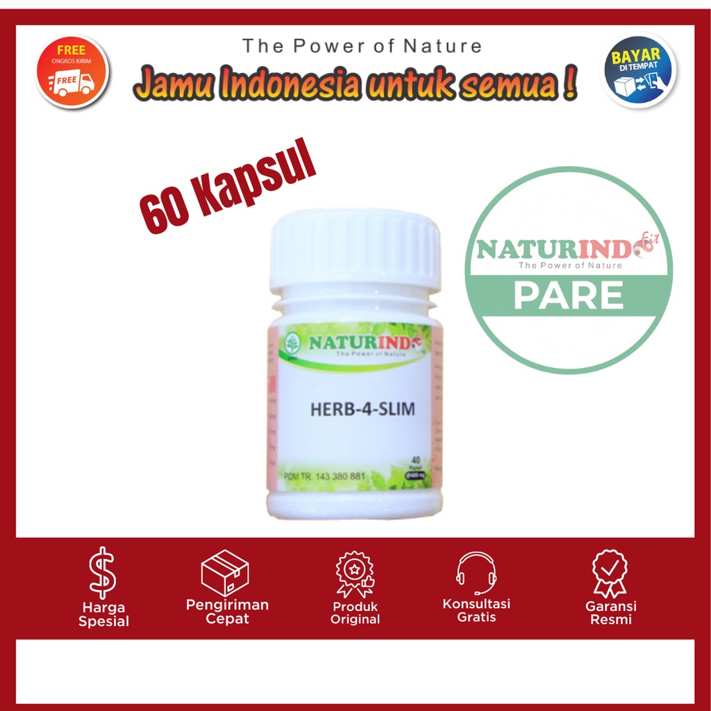 Obat Pelangsing Badan Diet Sehat Alami Herbal Pelangsing Sehat Wanita Lelaki Diet Sehat Alami Tanpa Operasi Lemak Herbal 100% Original BPOM HALAL MUI HERBASLIM HERB4SLIM NATURINDO-Herb4Slim 60 Kapsul