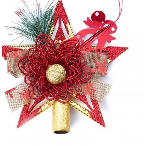 ☞ Hiasan Top Bintang Pohon Natal / Merah (Besar)-Pucuk Pohon Natal - Merah ✤