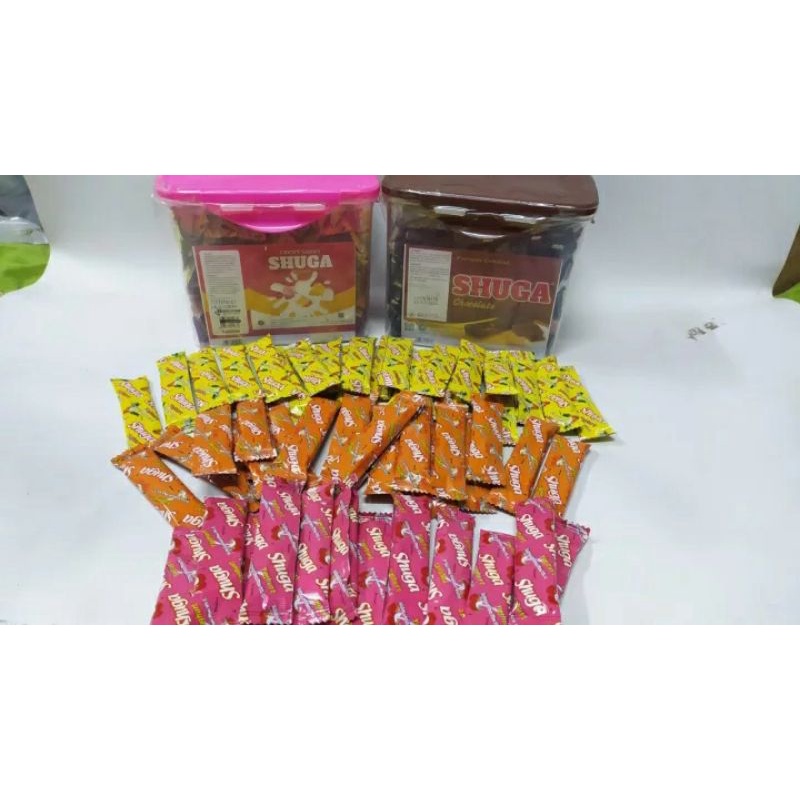 

PERMEN CHEWY CANDY SHUGA YOUGHURT DAN COKELAT ISI 100PC FREE BOX